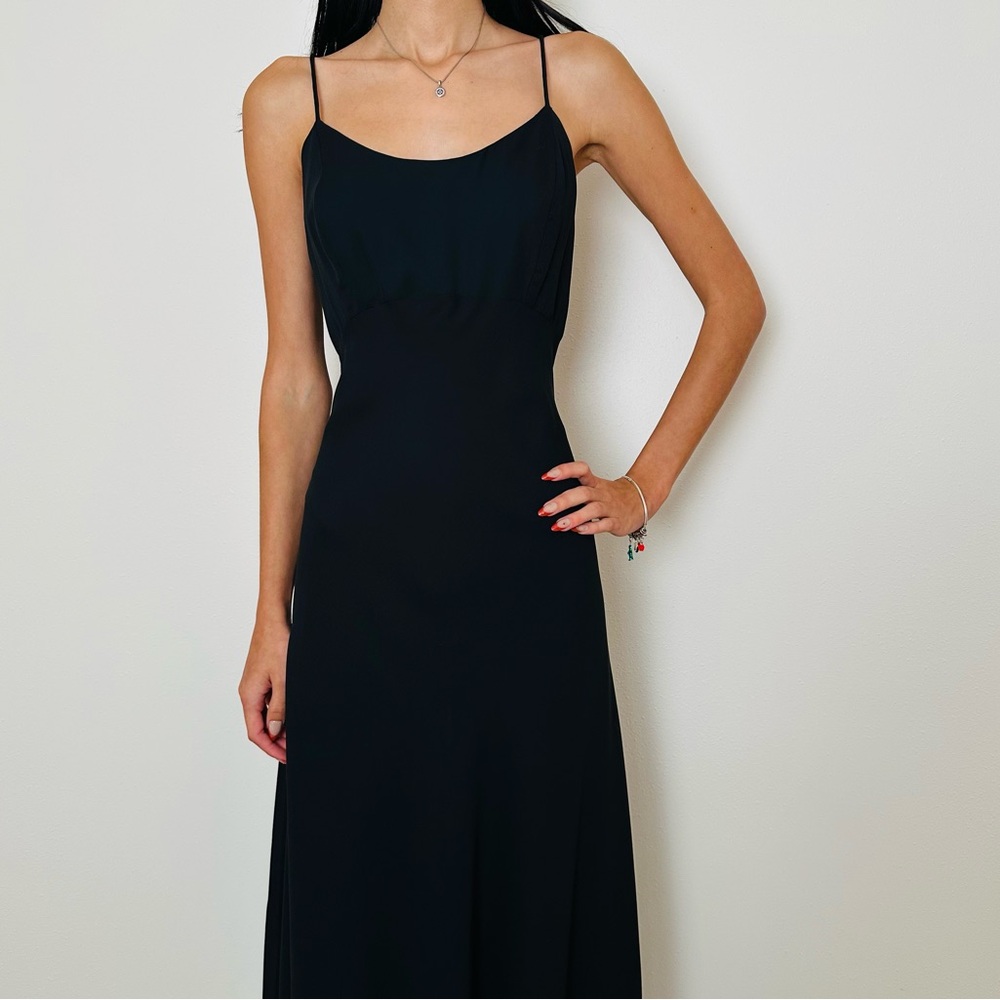 Vintage Hampton Nites Black Slip Evening Gown Spaghetti Strap Maxi Dress - Picture 2 of 8
